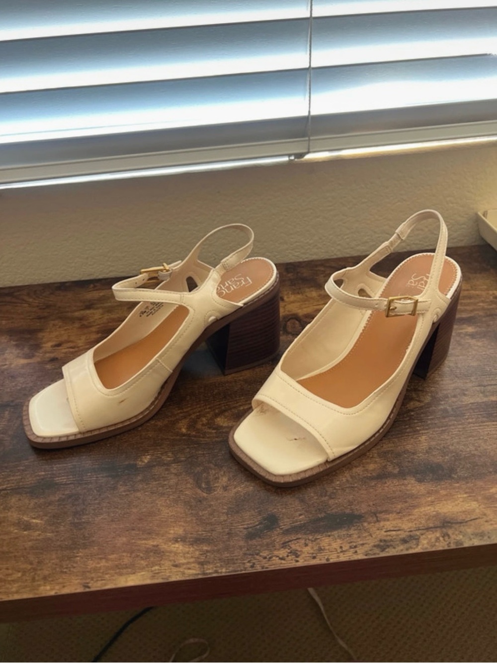 Franco Sarto Cream Slingback Block Heel Sandals